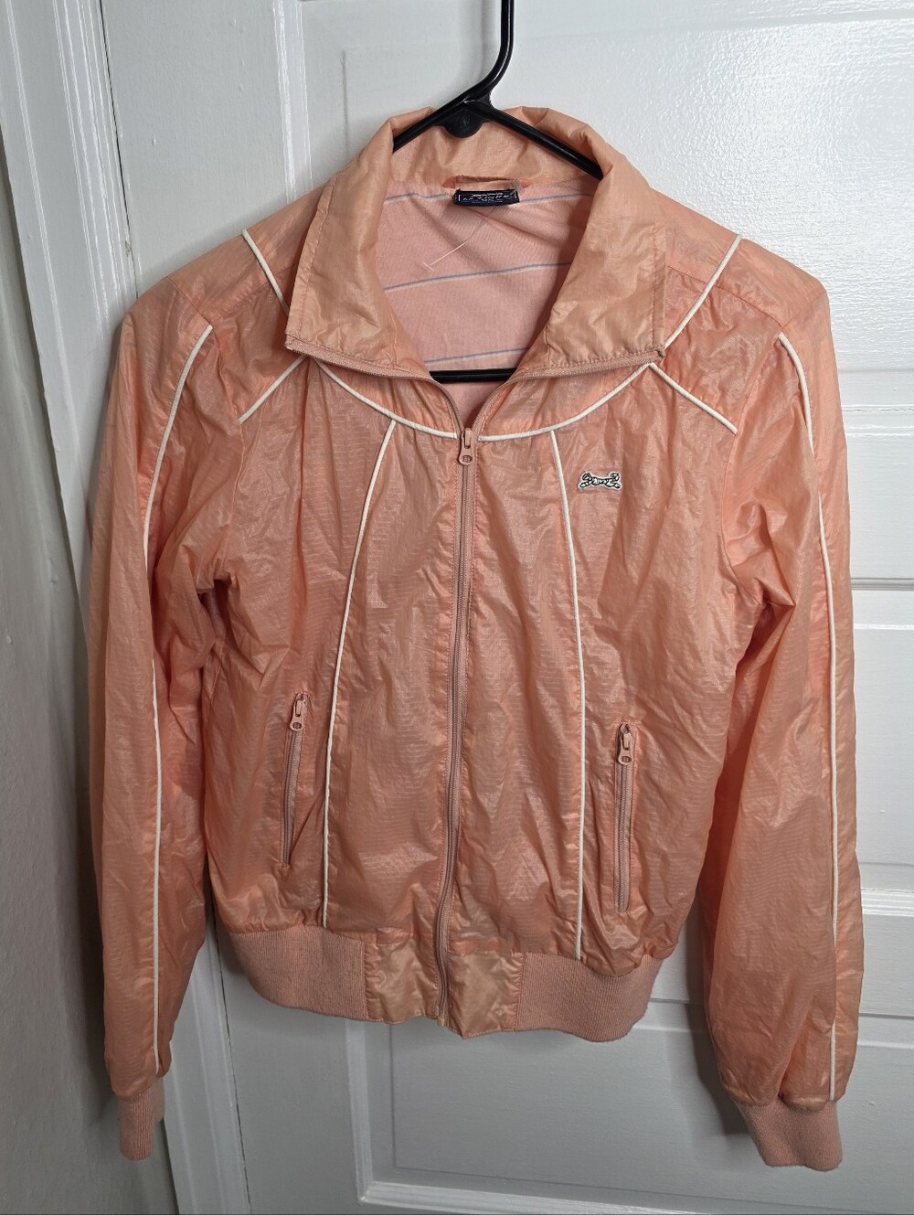 Vtg Le Tigre Windbreaker Jacket Peach Pink Retro Full Zip XS